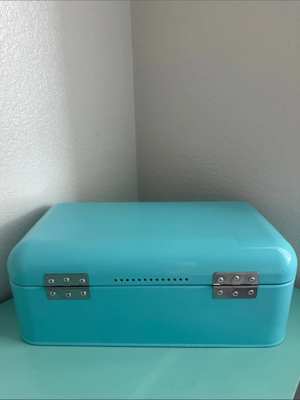 Home Basic-retro metal turquoise bread box storage for kitchen countertop-used
